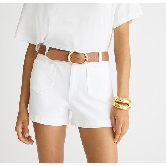 J.Crew Patch Pocket Denim Short Womens 14 White High Rise Stretch Zip Fly Button - Picture 1 of 8